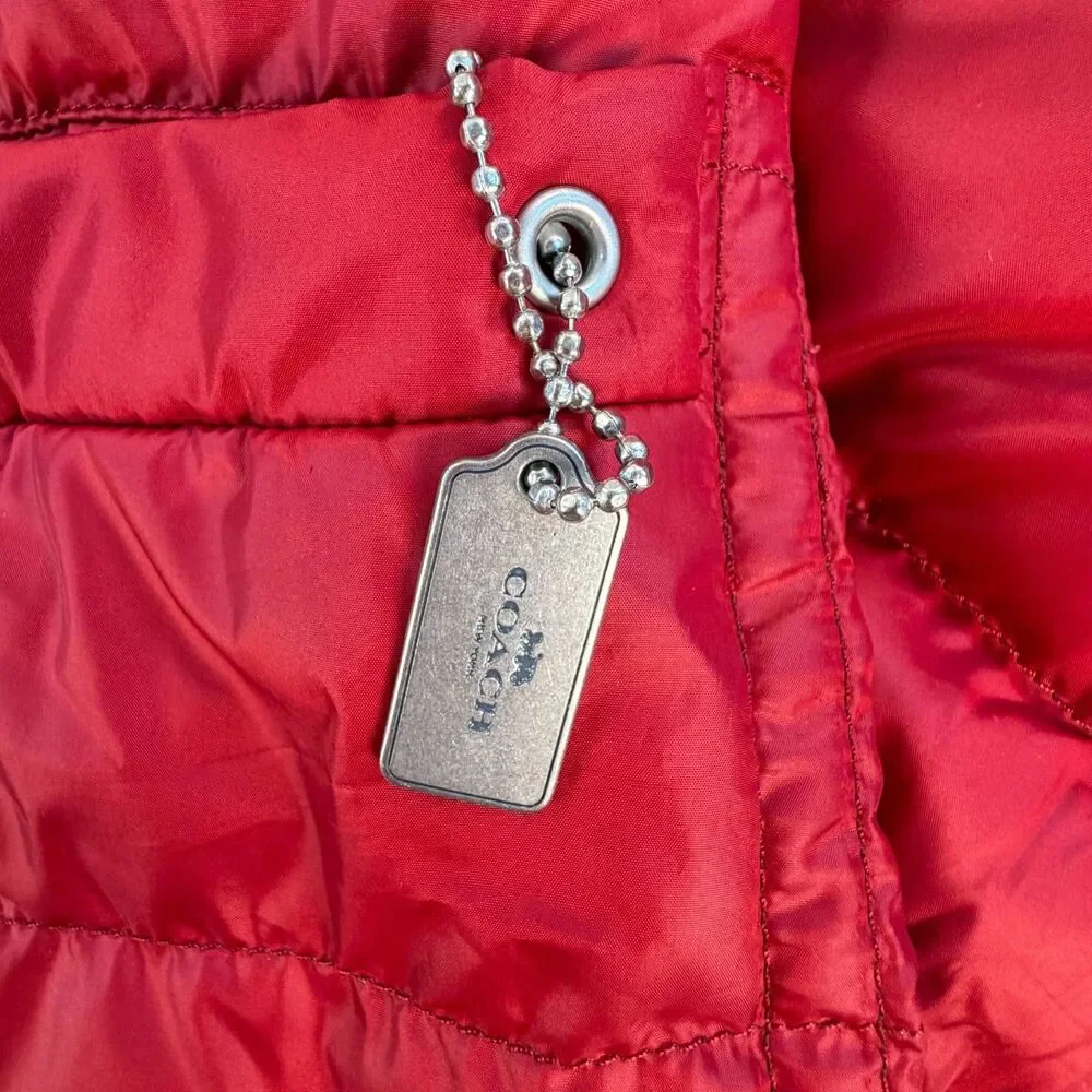 Coach Reversible Puffer Jacket Women S Stowaway Hood Red Brown Floral MSRP $500